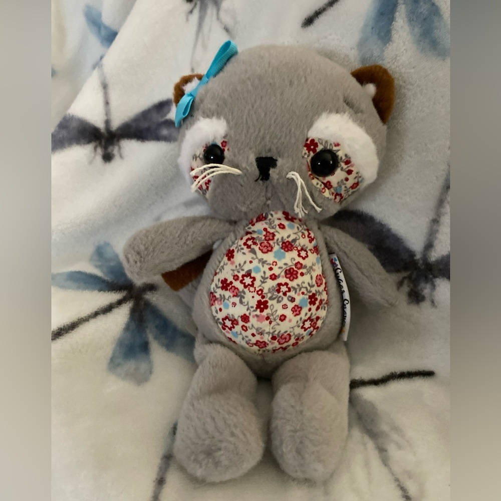 GANZ SugarSnaps “Chloe the Cat Plush” Size 8” Gray/Red  Floral Stripe Tail NWOT